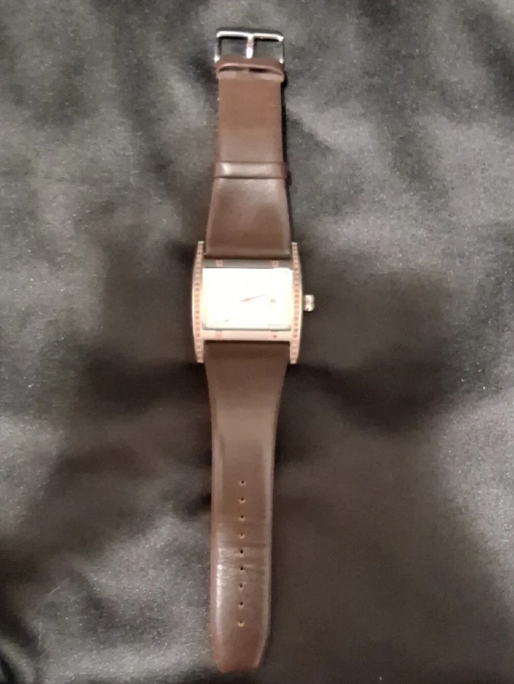 Manoel Bernardes Rectangular Watch - 48 Garnets - Reddish Brown Leather Strap